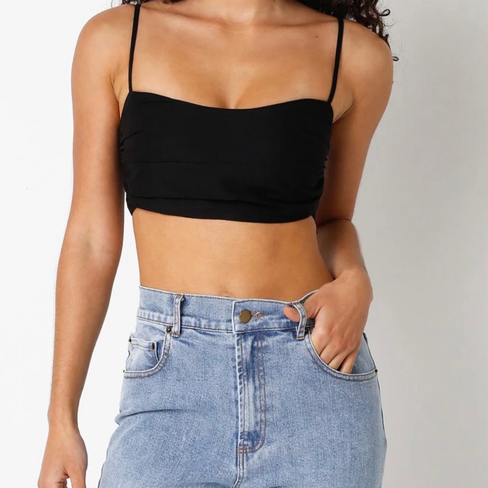 Black Linen Crop Top